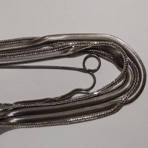 Bold Silver tone Layered Chain Statement Necklace - Women's Fashion Jewelry - Picture 8 of 9